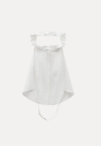 Women White Ruffle Collar Button-Down Crop Top