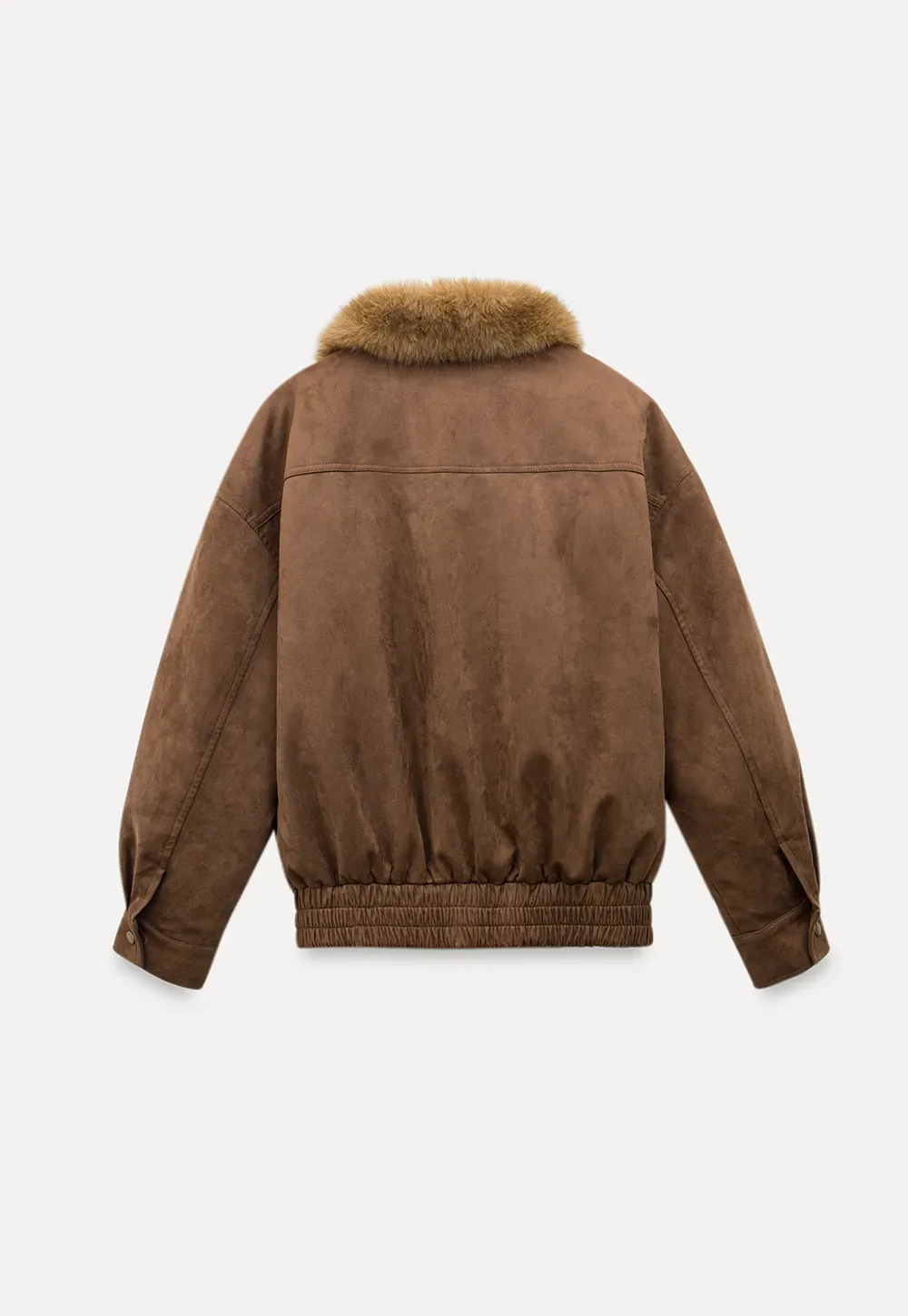 Faux Suede Jacket with Fur Collar