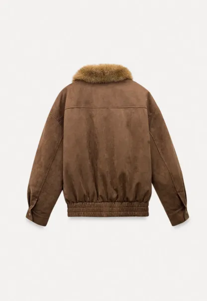 Faux Suede Jacket with Fur Collar