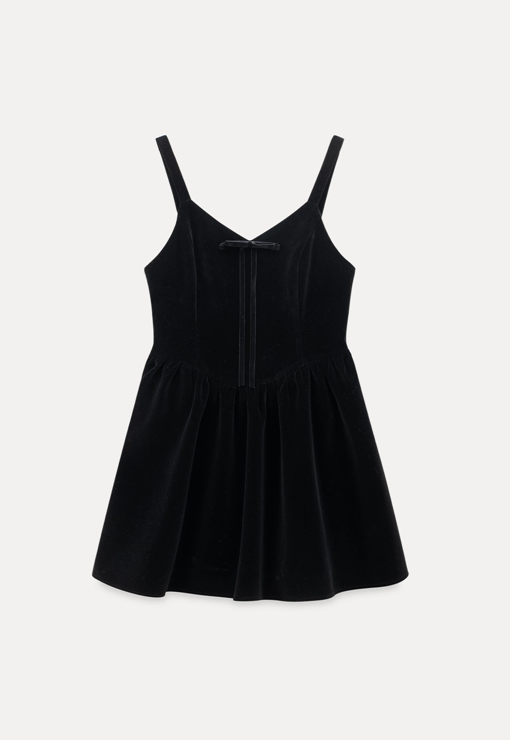Women Black Velvet Pinafore Dress with Tie Front and Adjustable Straps