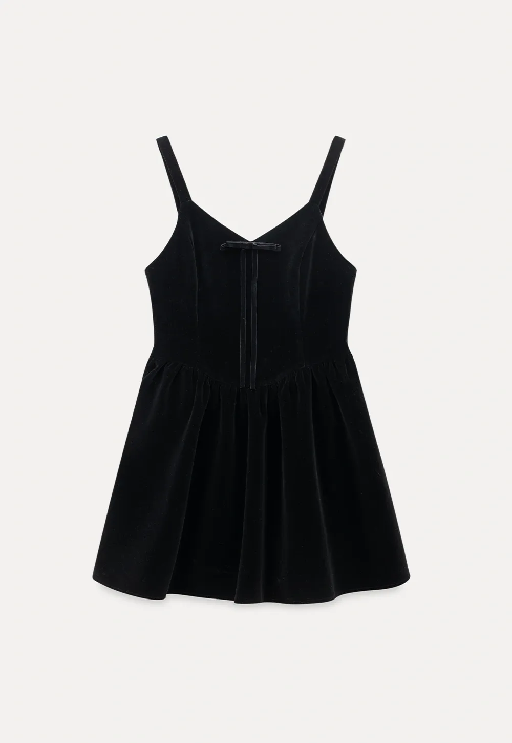 Women Black Velvet Pinafore Dress with Tie Front and Adjustable Straps