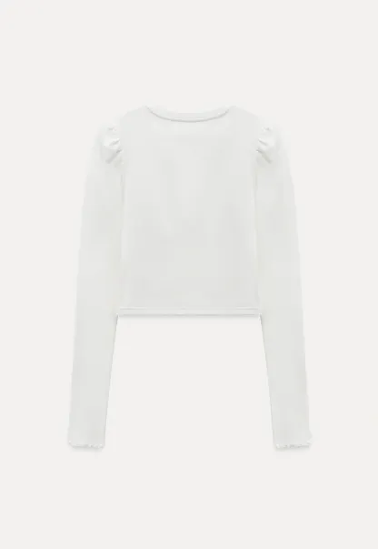 Women White Long Sleeve Top with Puff Sleeves