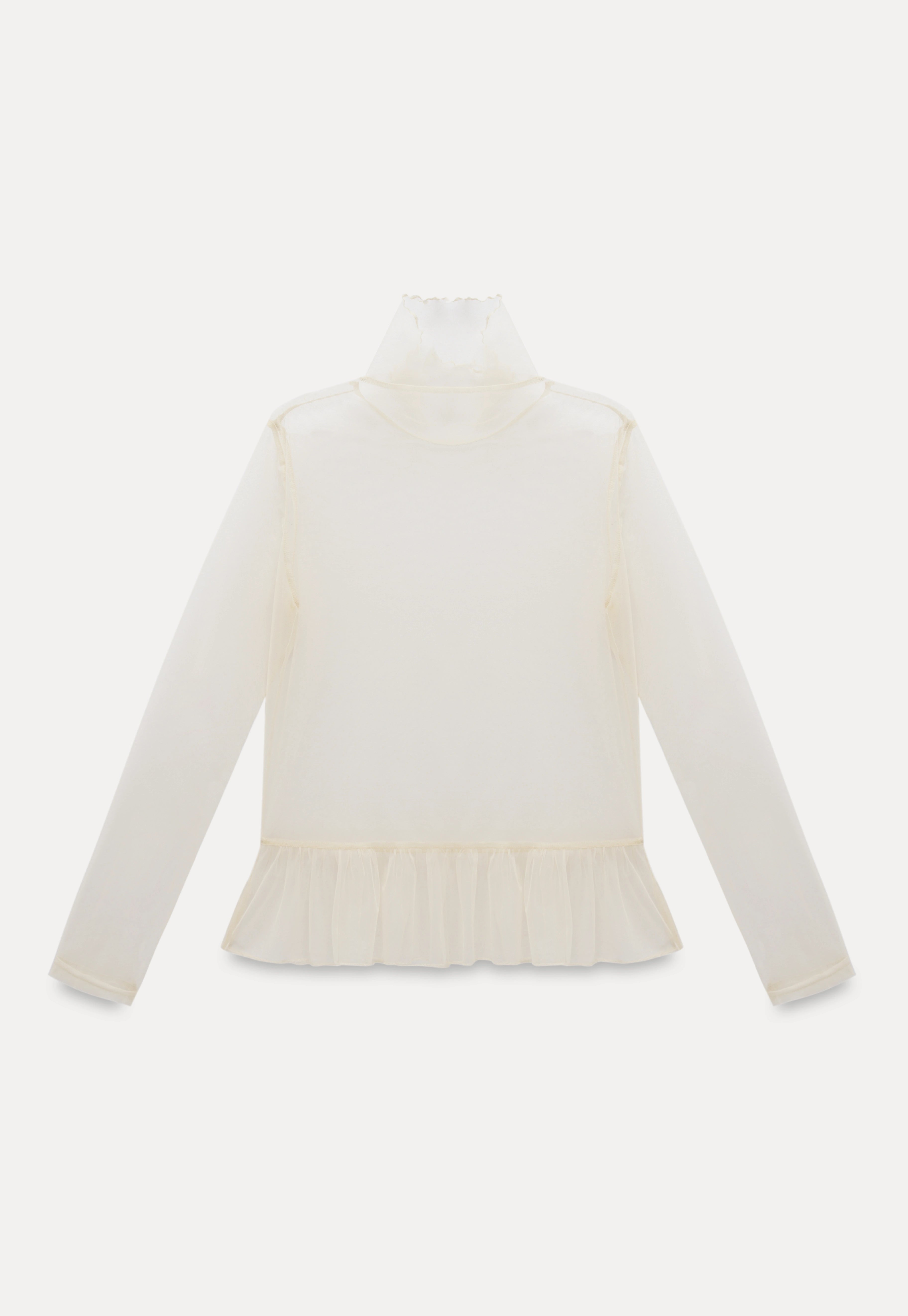Sheer Ruffle Hem Turtleneck Top
