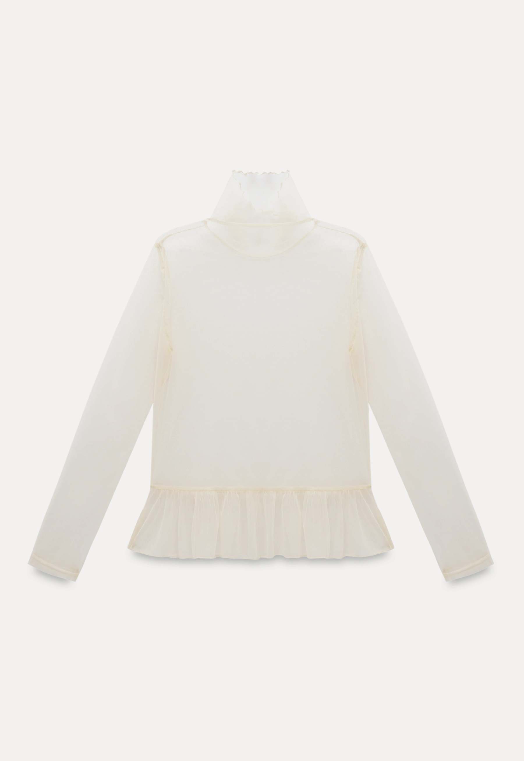 Sheer Ruffle Hem Turtleneck Top