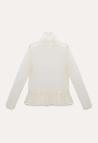 Sheer Ruffle Hem Turtleneck Top