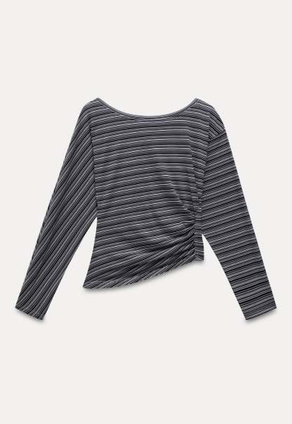 Striped Asymmetrical Long Sleeve Top