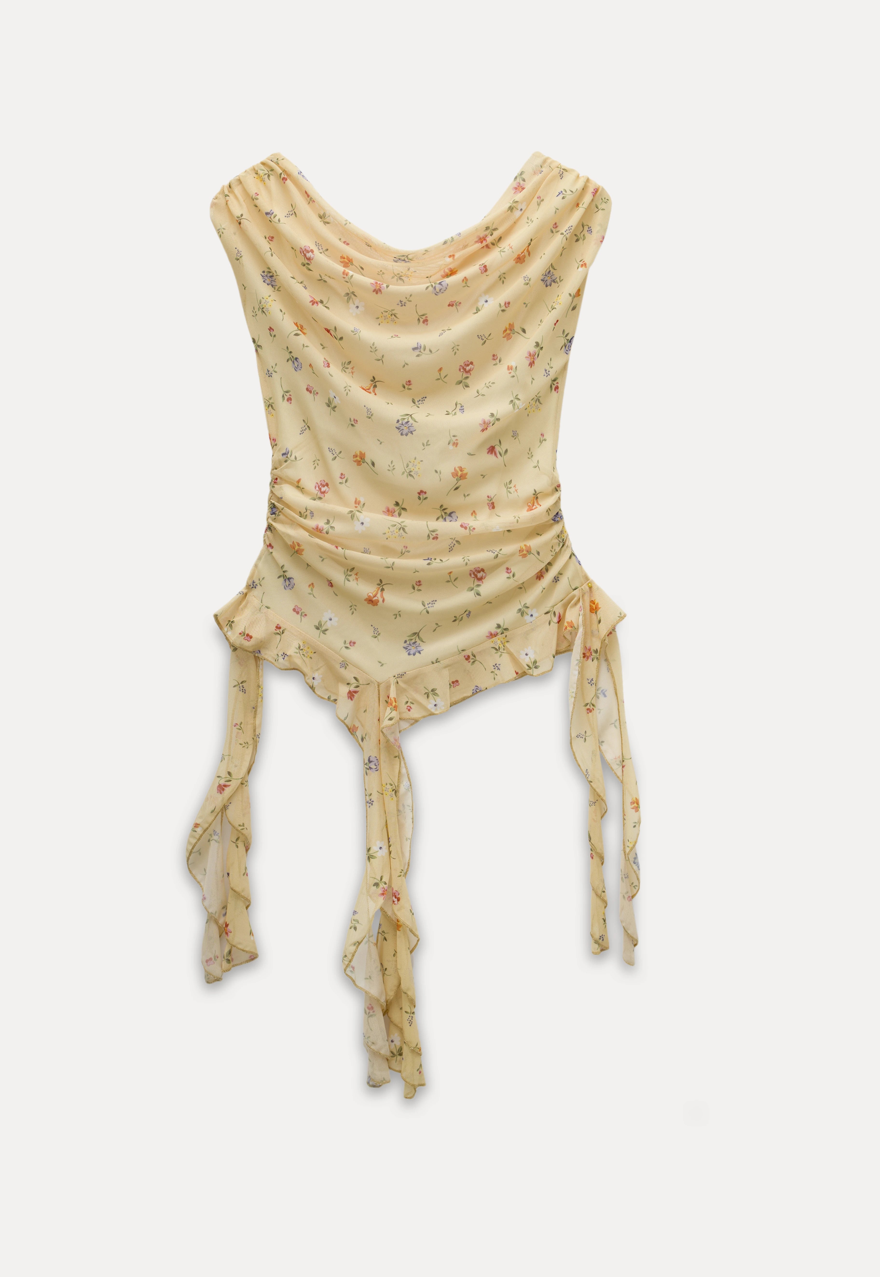 Women's Floral Drape Neck Ruffle Tank Top2