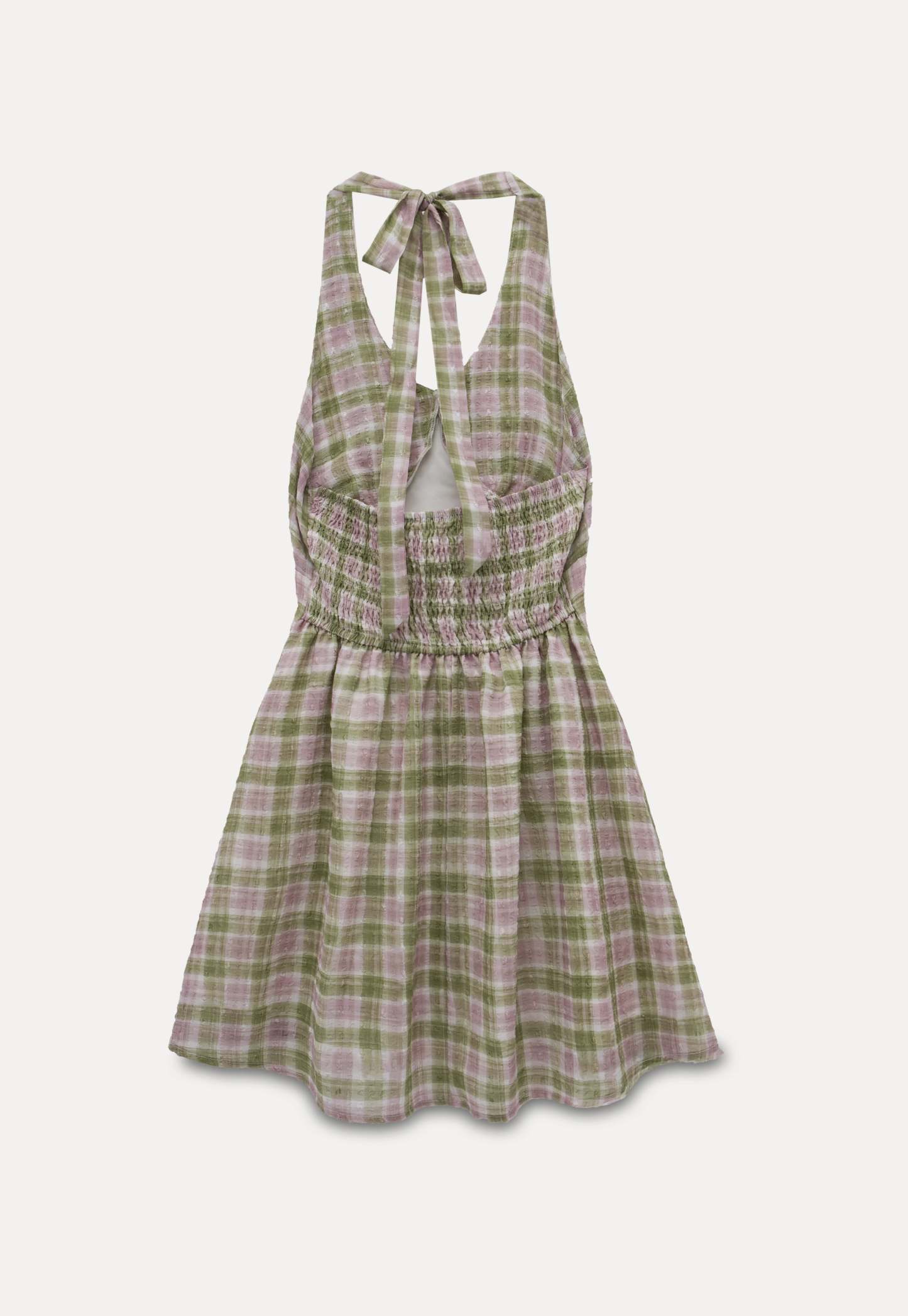 Plaid Halter Neck Dress with Tie Detail2