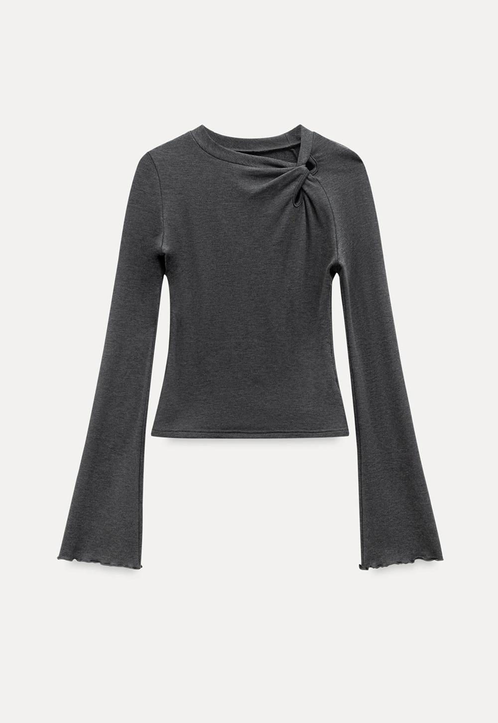 Women Gray Knot Detail Long Sleeve Top