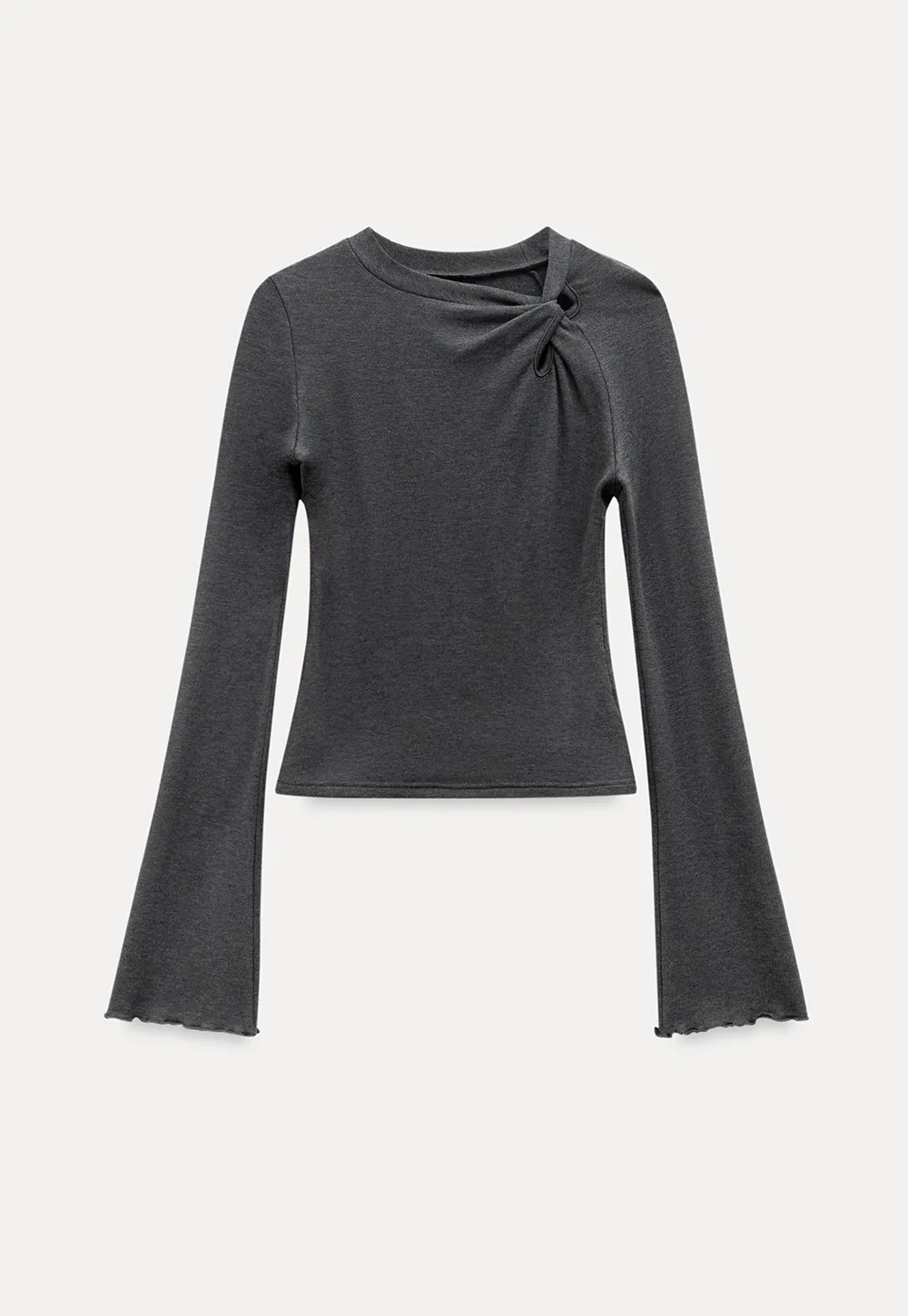 Women Gray Knot Detail Long Sleeve Top