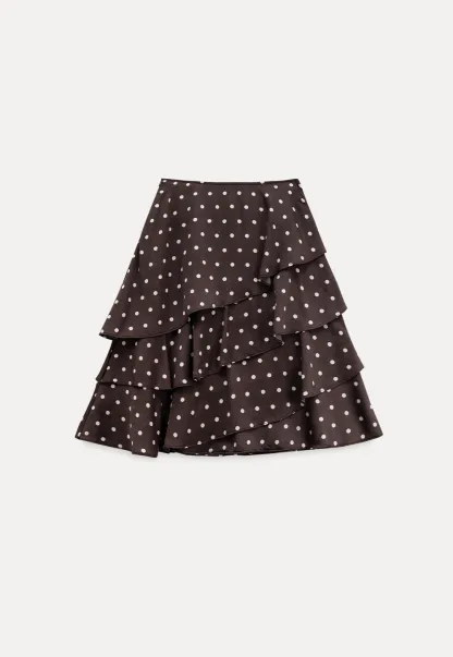 Women Brown Polka Dot Tiered Skirt