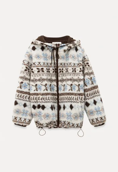 Women Patterned Fleece Jacket with Hood