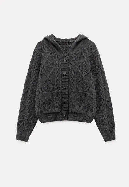 Classic Cable Knit Cardigan with Hood and Button Closure