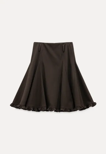 A-Line Brown Skirt with Ruffled Bottom for Women