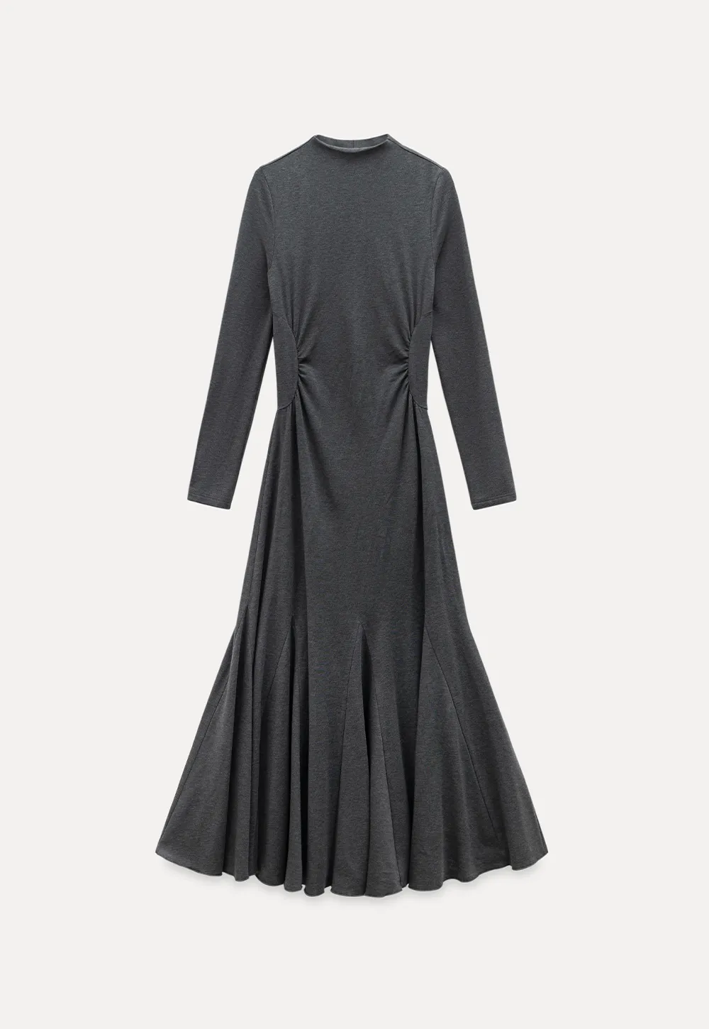 Ruched Waist Long Sleeve Midi Dress