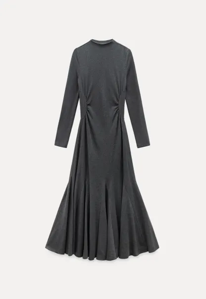 Ruched Waist Long Sleeve Midi Dress