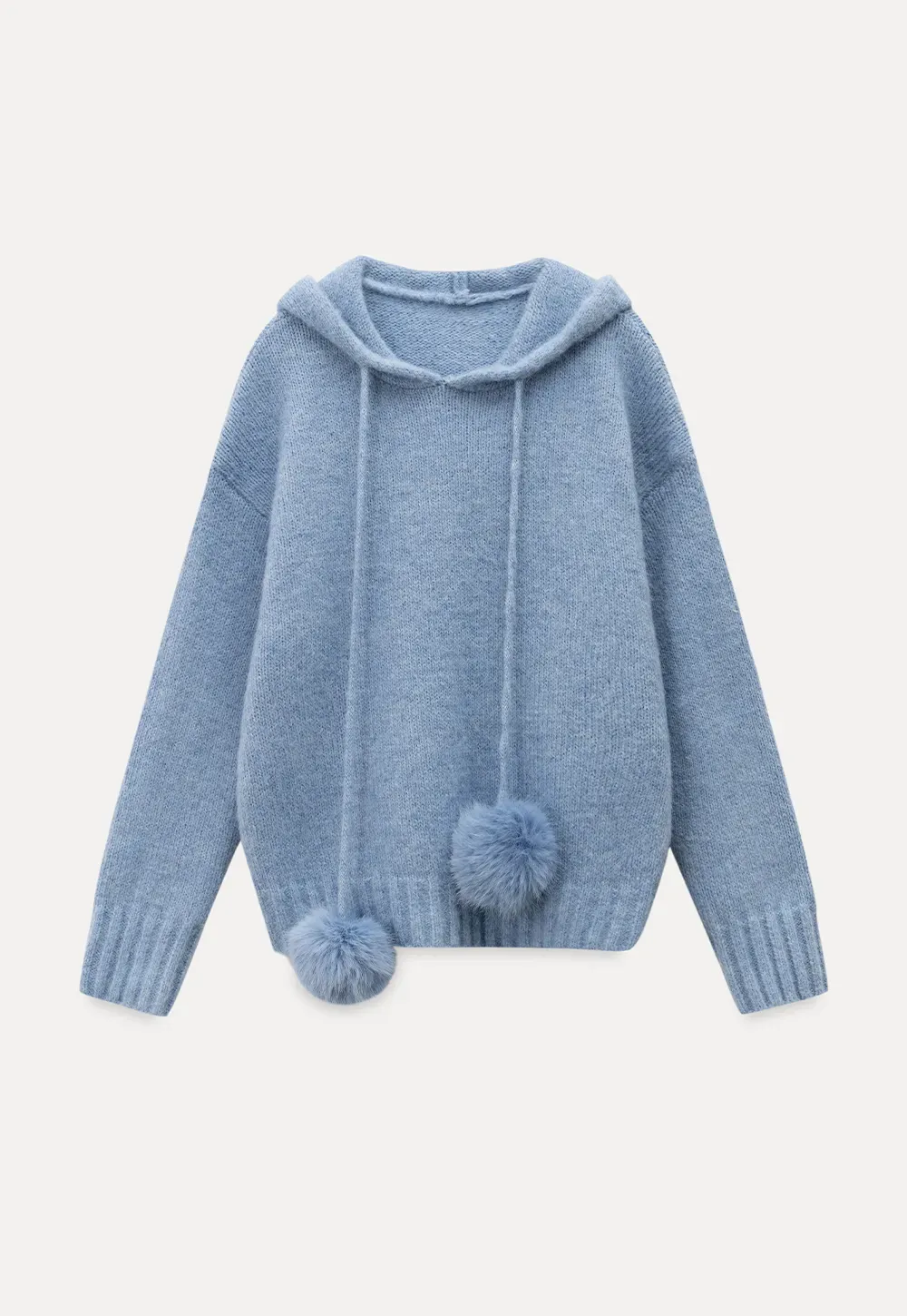 Pom-Pom Hooded Knit Sweater