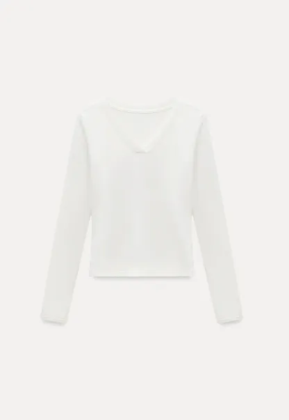 Women White V-Neck Long Sleeve Top