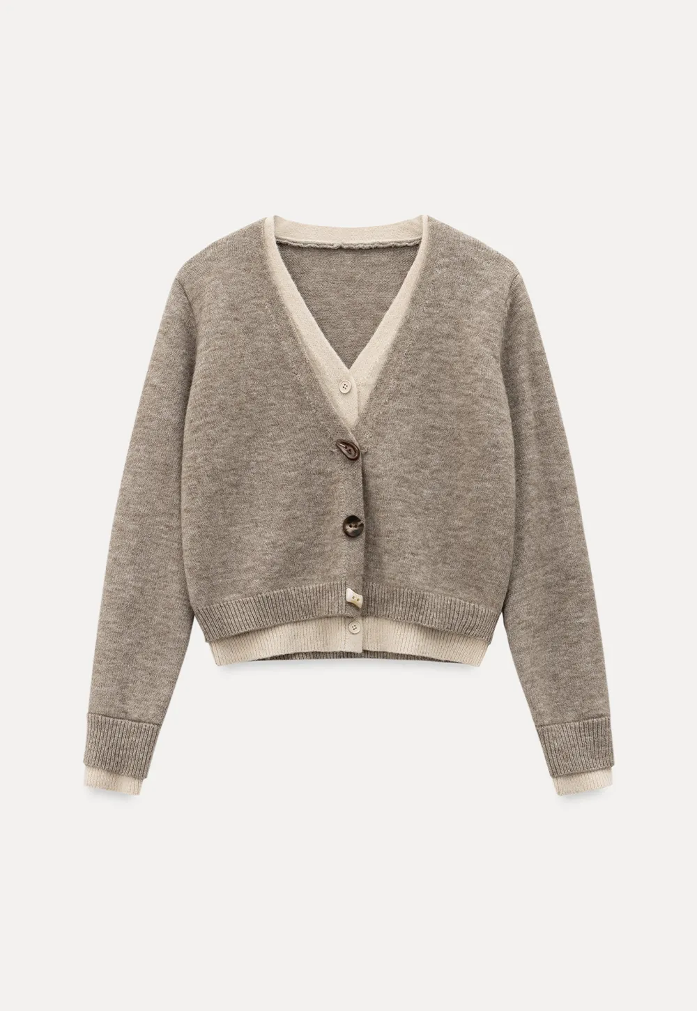 Contrast Trim Button-Up Knit Cardigan