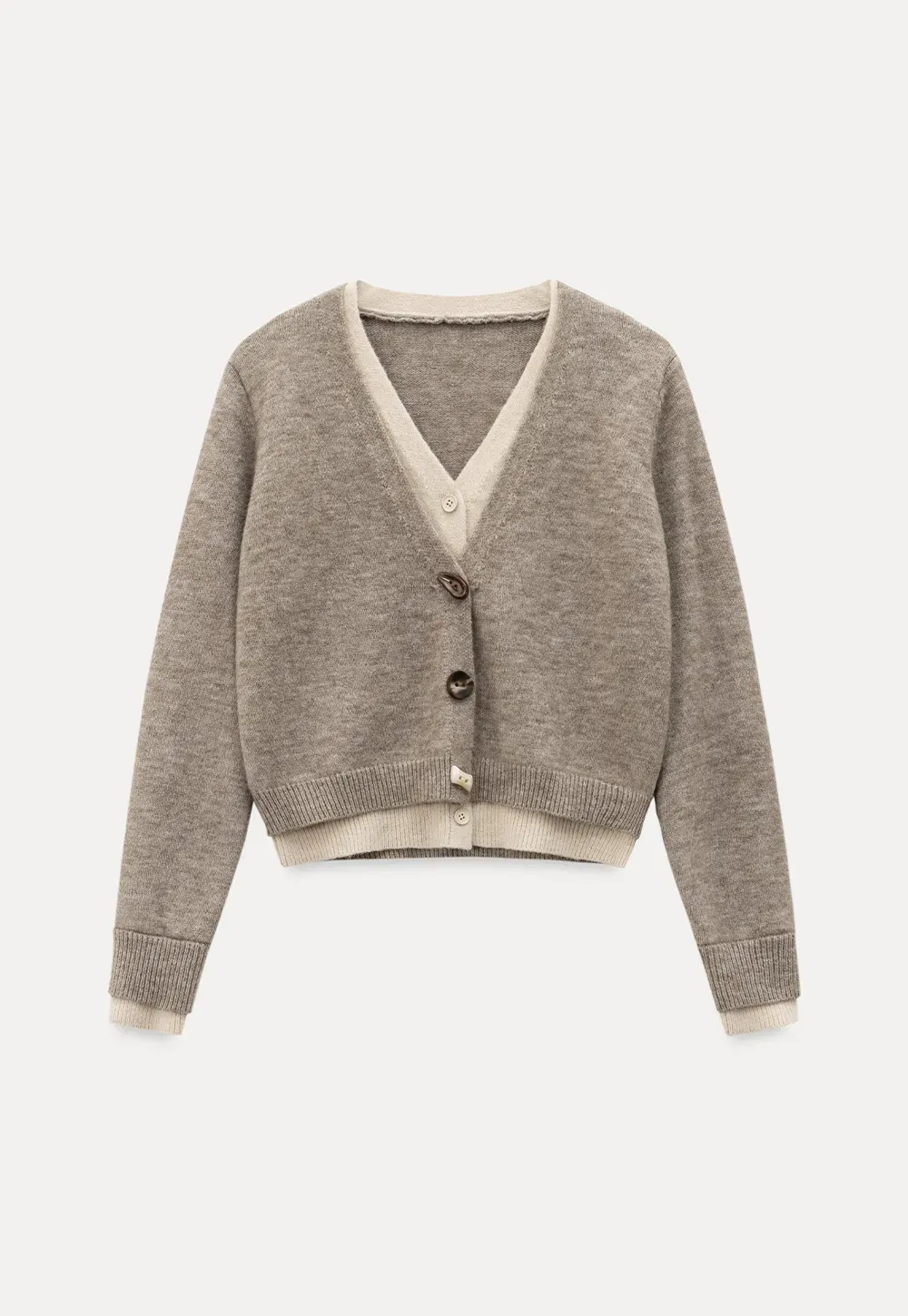 Contrast Trim Button-Up Knit Cardigan
