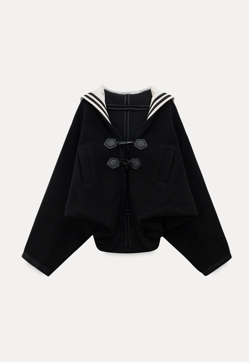 Stylish Black Woolen Coat with Sailor Collar