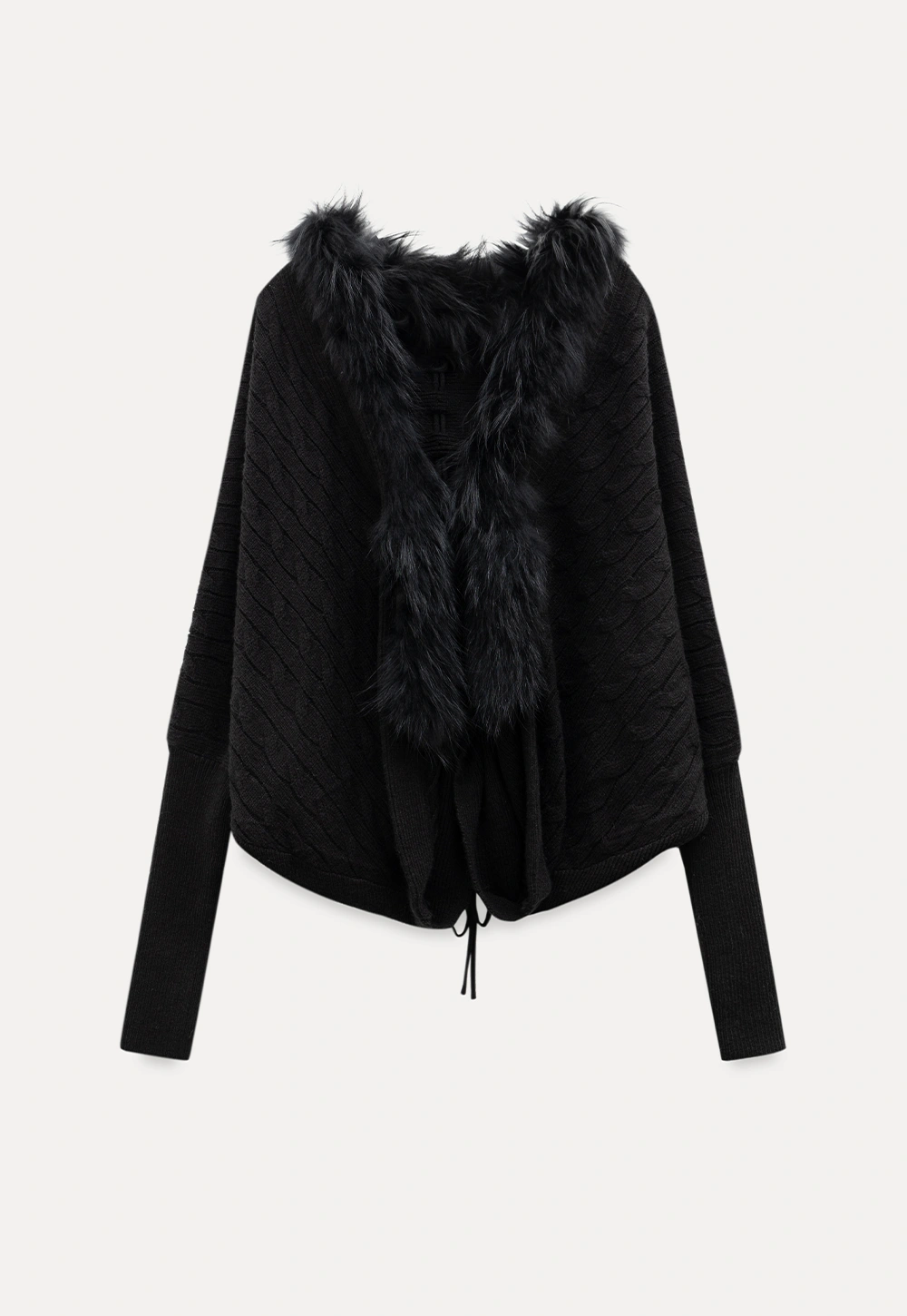 Faux Fur Collar Cable Knit Poncho Sweater for Women