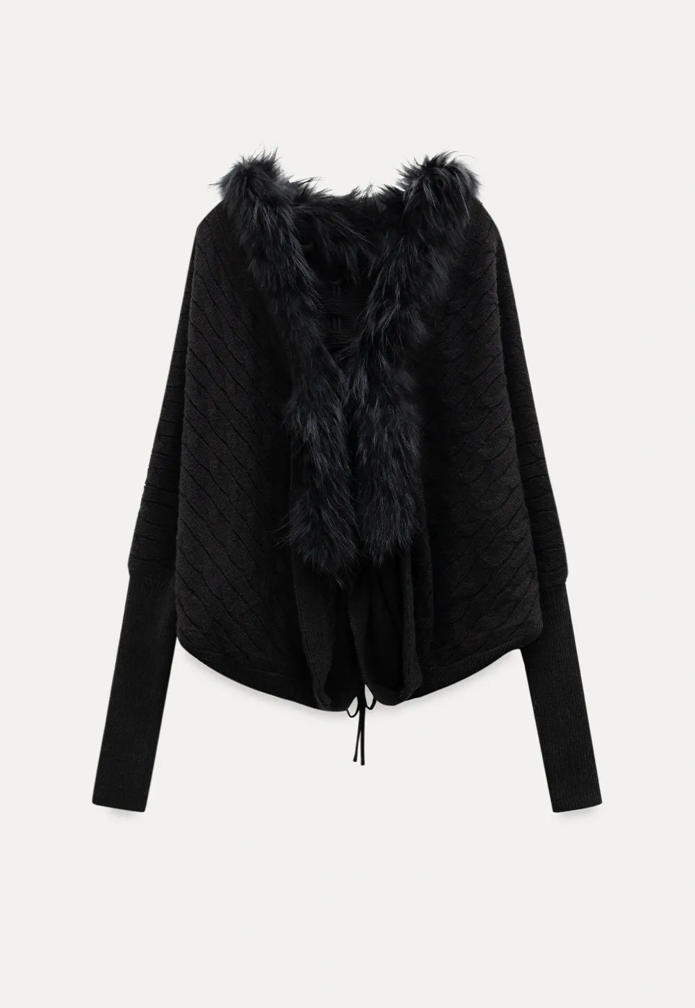 Faux Fur Collar Cable Knit Poncho Sweater for Women