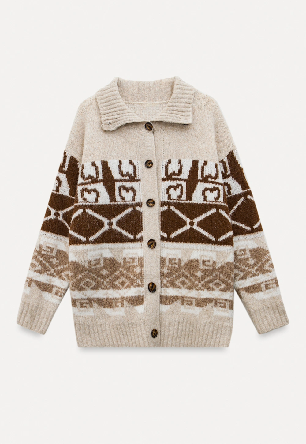 Vintage-Inspired Knit Cardigan with Geometric Design