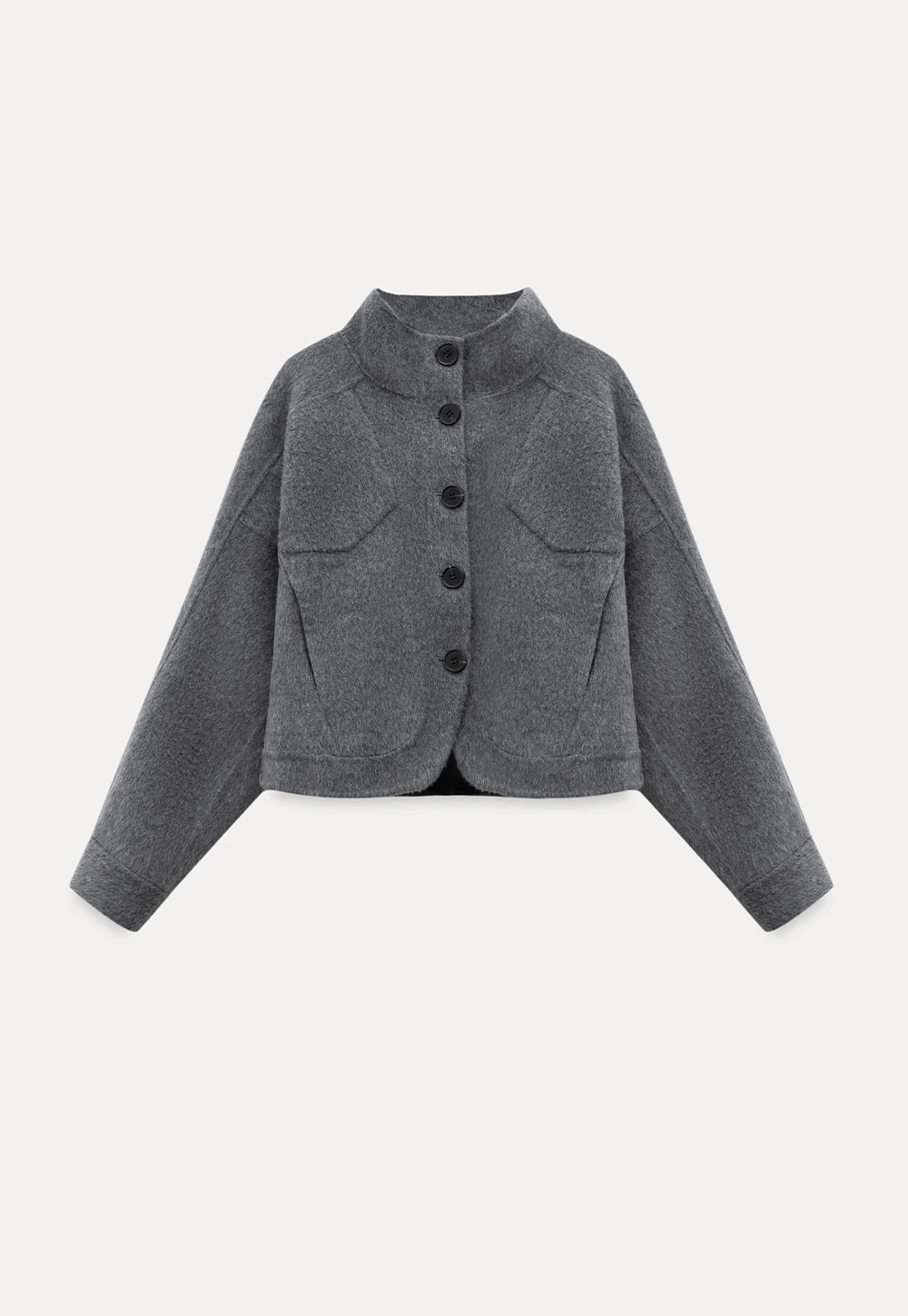 Stand Collar A-line Waist Cinching Cropped Double-Faced Coat