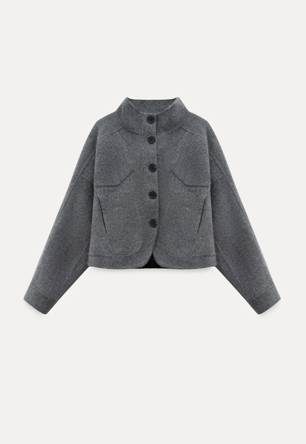 Stand Collar A-line Waist Cinching Cropped Double-Faced Coat