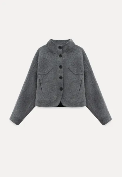 Stand Collar A-line Waist Cinching Cropped Double-Faced Coat