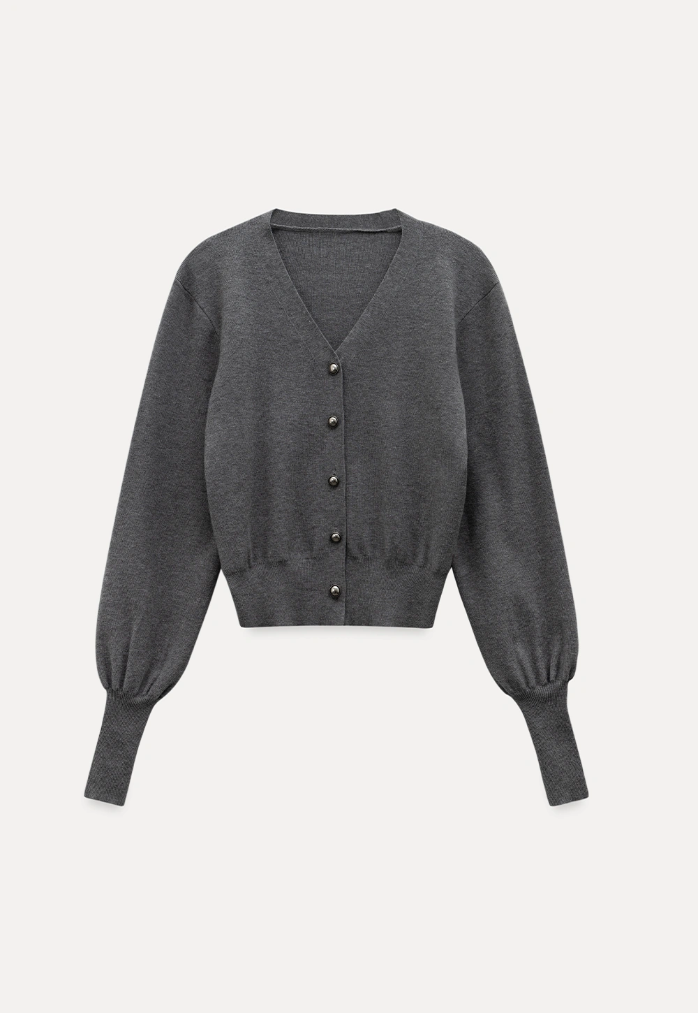 Women V-Neck Cardigan with Puff Long Sleeves