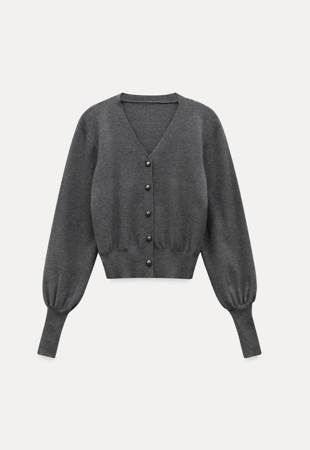 Women V-Neck Cardigan with Puff Long Sleeves