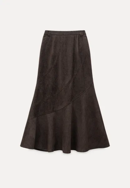 Casual High-Waisted Brown Skirt with Flared Bottom