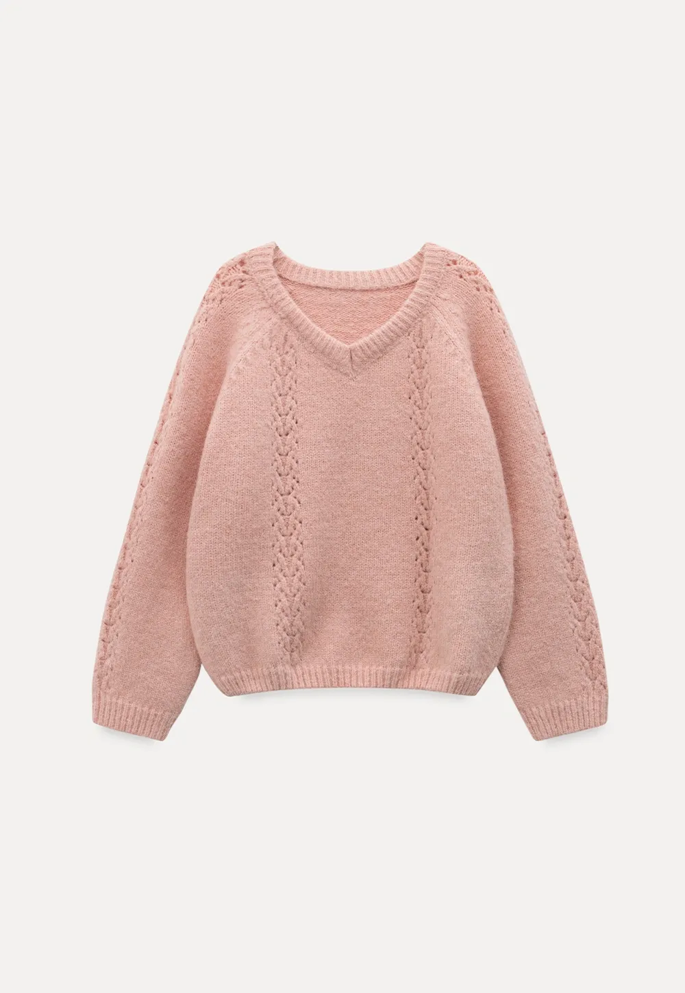 Women Soft Pink V-Neck Knit Sweater