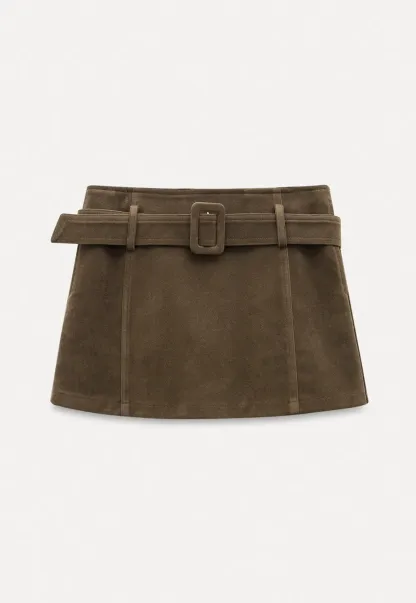 Suede Belted Mini Skirt