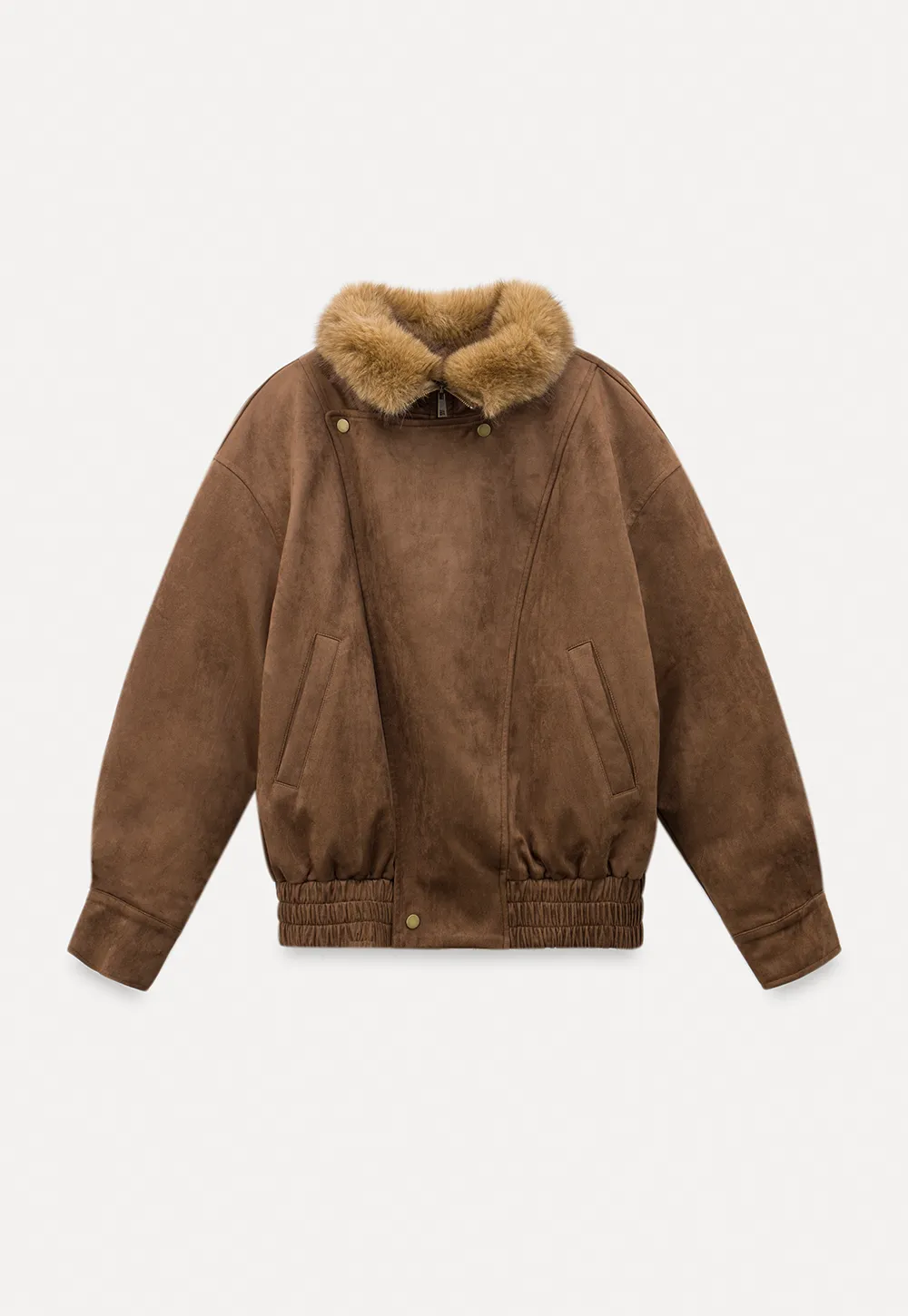 Faux Suede Jacket with Fur Collar