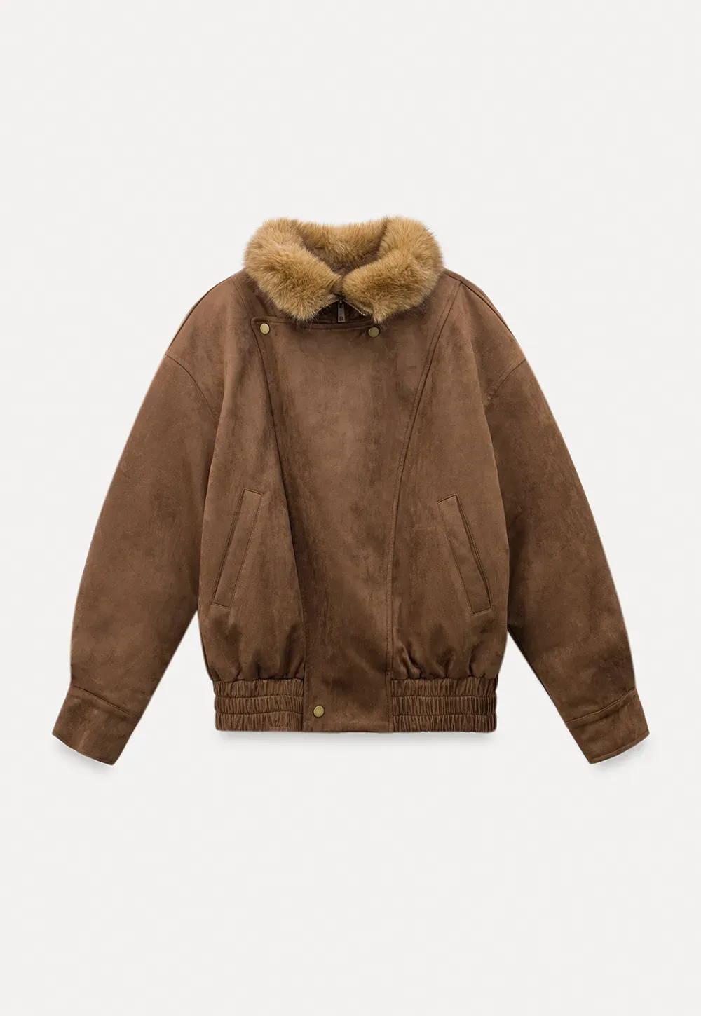 Faux Suede Jacket with Fur Collar