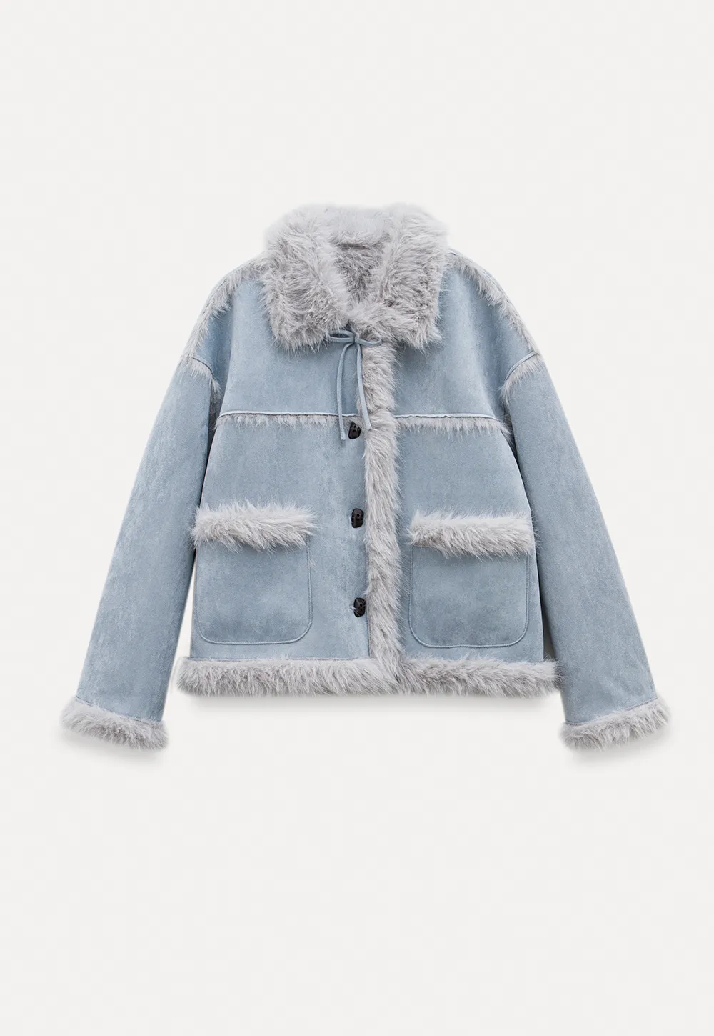 Faux Suede Jacket with Faux Fur Trim