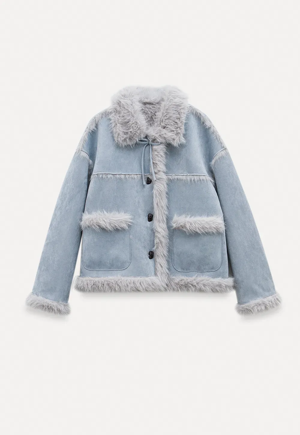 Faux Suede Jacket with Faux Fur Trim