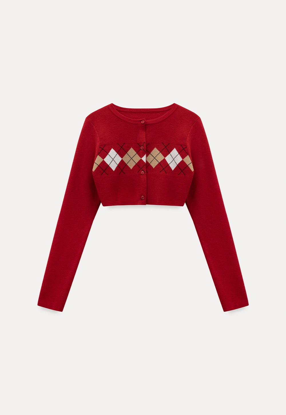 Women Red Tank Top and Argyle Cardigan Set