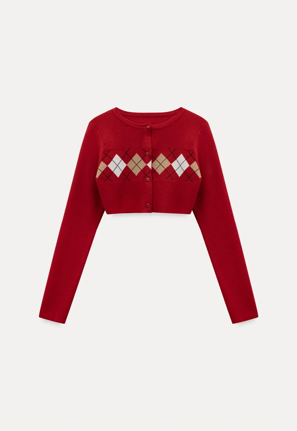 Women Red Tank Top and Argyle Cardigan Set