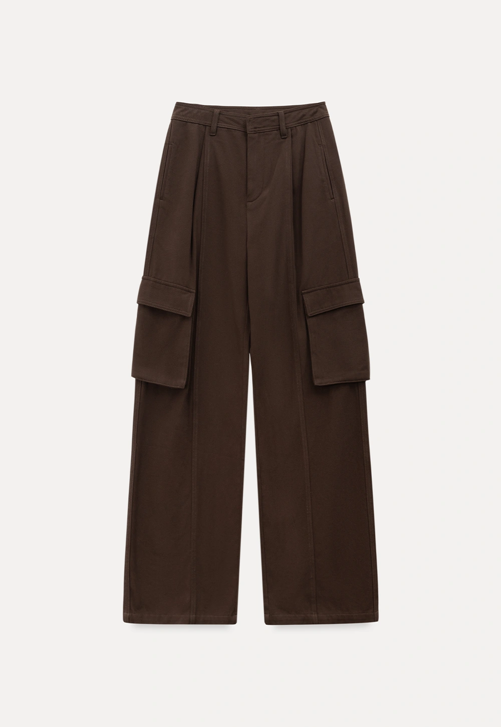 Women Brown Wide-Leg Cargo Pants with Pockets
