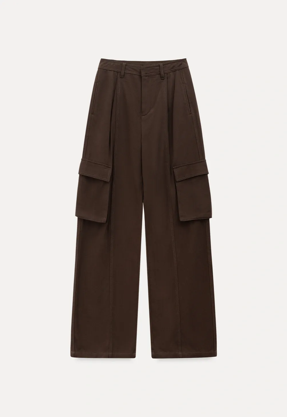 Women Brown Wide-Leg Cargo Pants with Pockets