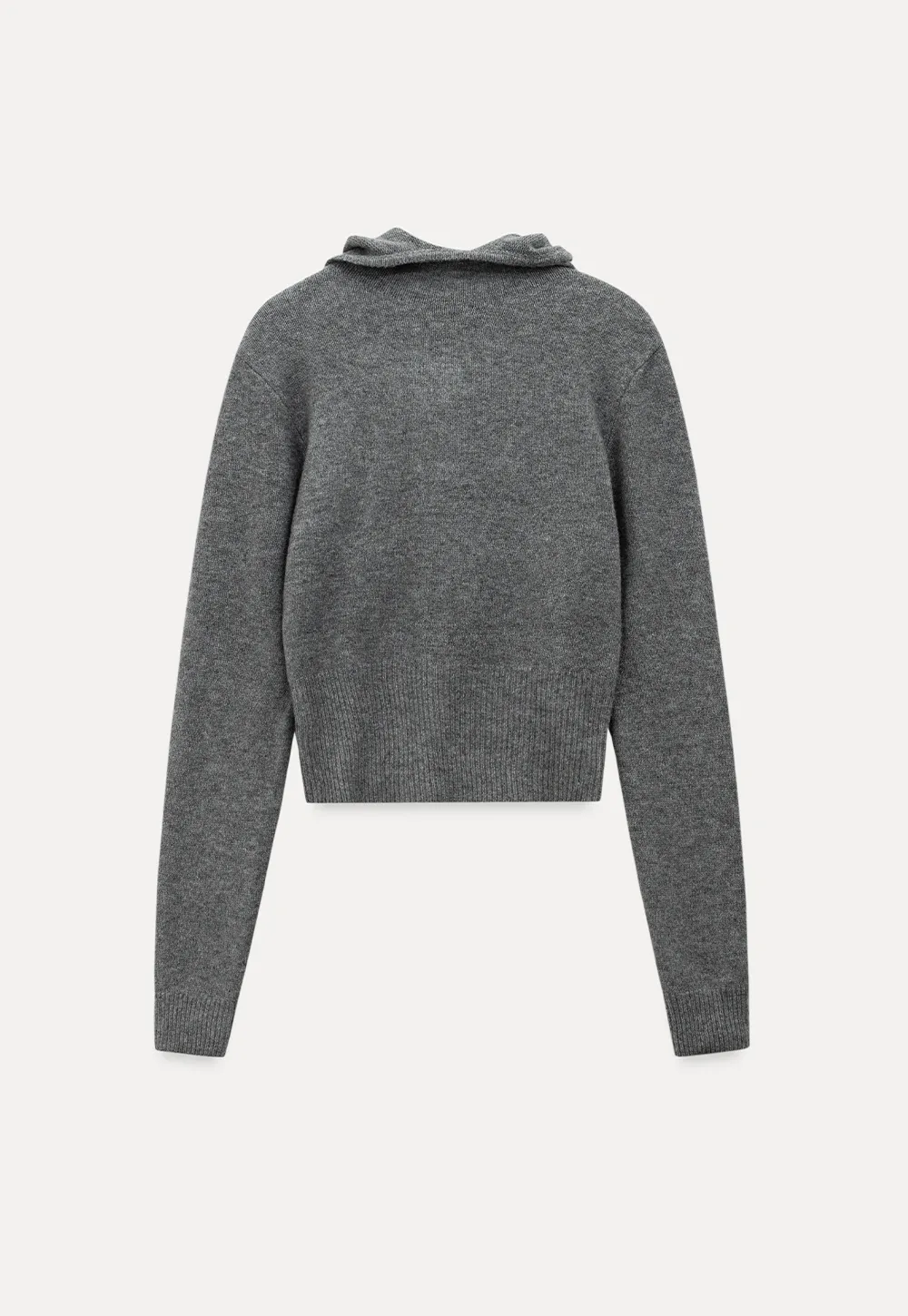 Fashionable Grey Sweater with Hood and Ribbed Trim