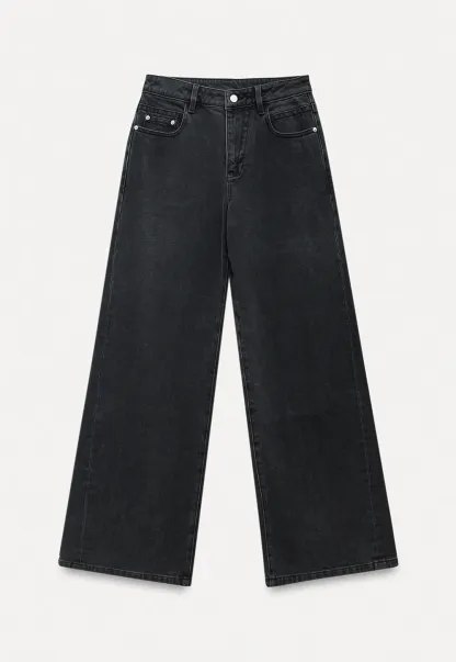 High-Waisted Black Wide-Leg Denim Jeans