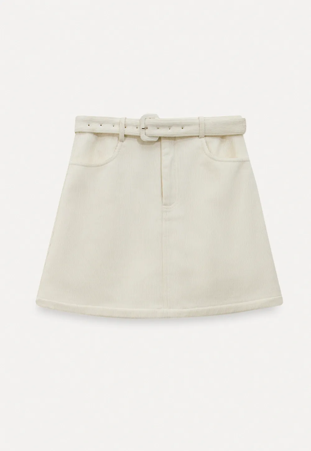 Women White Belted Corduroy Skirt