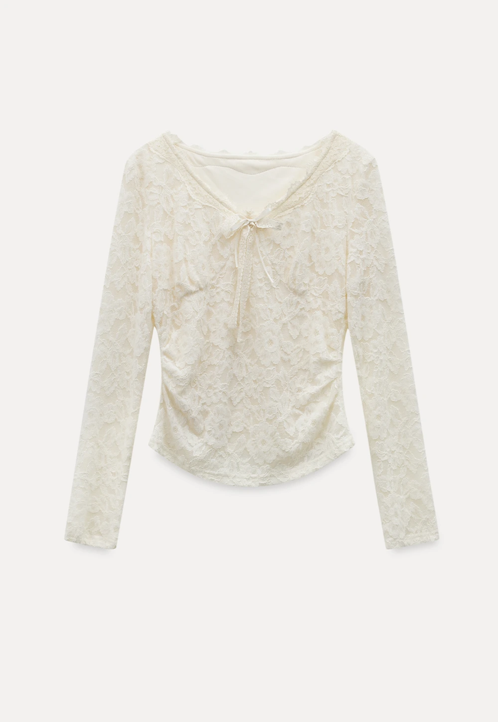 V-Neck Lace Jacquard Bow Top