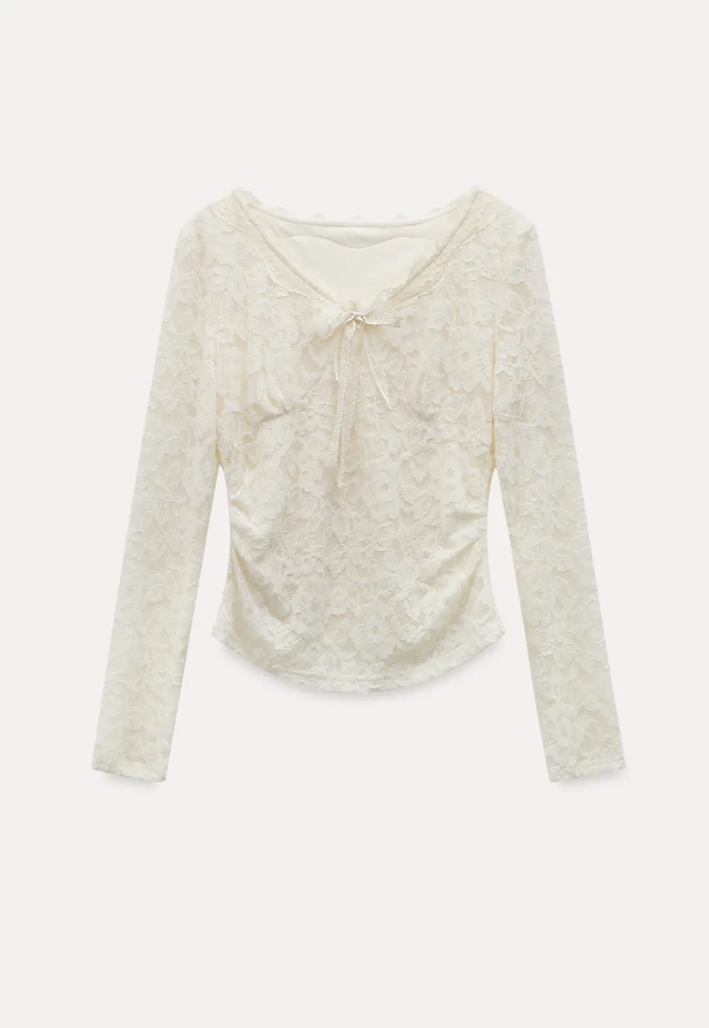 V-Neck Lace Jacquard Bow Top