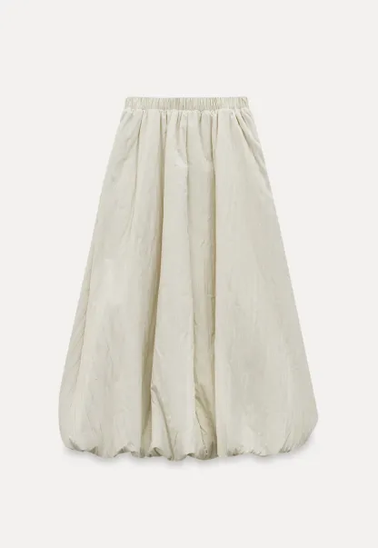 Elastic Waist Textured Puff Midi Skirt
